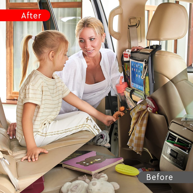 Helteko Backseat Car Organizer, Kick Mats Back Seat Protector with Touch Screen Tablet Holder, Organizer for Kids, Travel Accessories, Mat 9 Storage Pockets 2 Pack - Image 3
